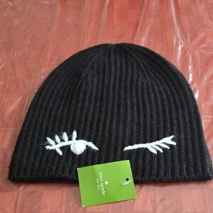 Kate Spade Women's Black Winking Beanie Hat NWT